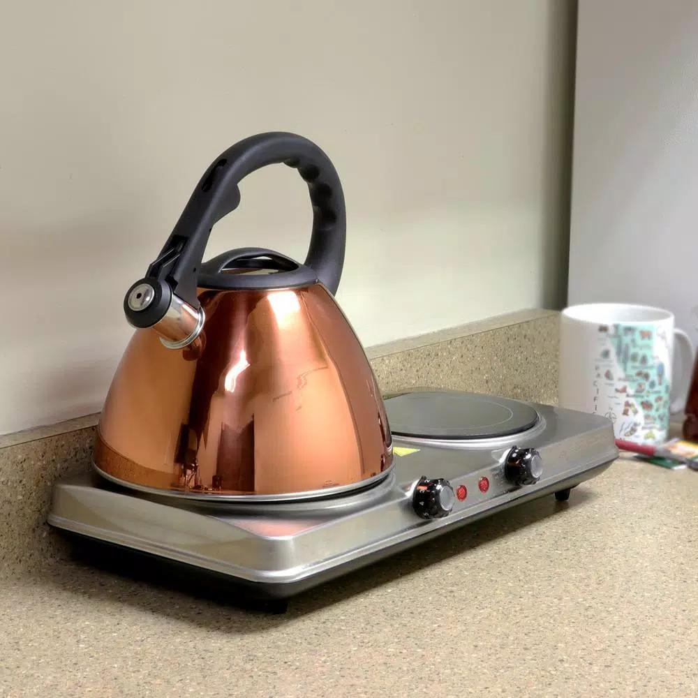Mr. Coffee Clarendon 2.6 Qt. Stainless Steel Whistling Tea Kettle, Copper Finish