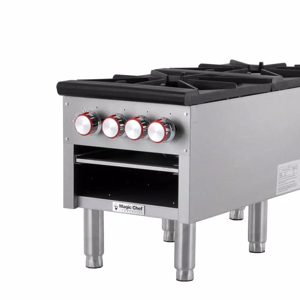 Magic Chef Commercial 2-Burner Natural Gas Stock Pot Range, 160,000 BTU, Stainless Steel