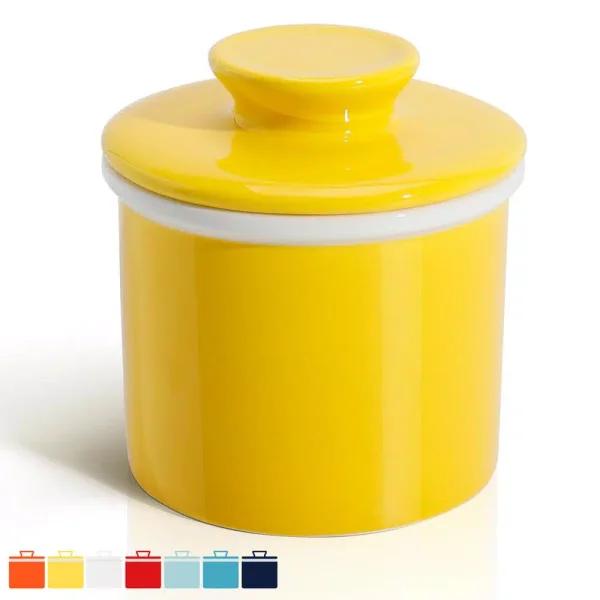Sweese French Butter Crock - Porcelain Butter Keeper Dish for Fresh & Soft Butter, Yellow