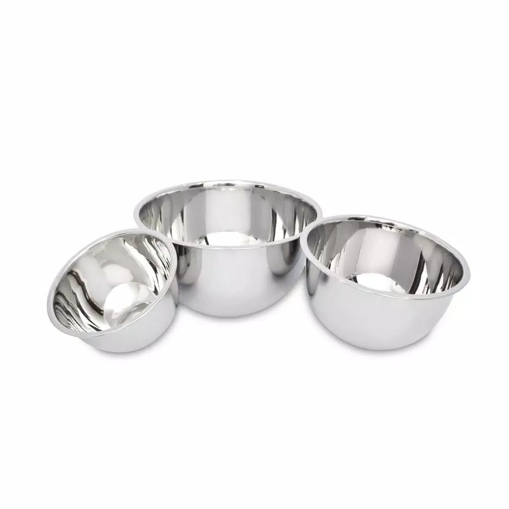 Unbranded 3-Piece Stainless Steel Mixing Bowl Set, 5.2 Qt, 3.25 Qt, 1.25 Qt