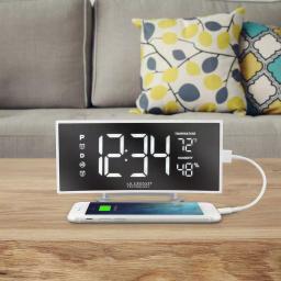 La Crosse Technology Curved Mirror LED Digital Alarm Clock with Temperature, Humidity, and USB Charging Port thumbnail 7