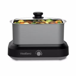 West Bend 6 Qt. Silver Non-Stick Versatility Slow Cooker with Griddle Base, Travel Lid, and Thermal Tote thumbnail 3