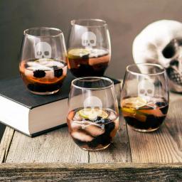 Cathy's Concepts Skull & Crossbones 21 oz. Stemless Wine Glasses, Set of 4, Clear Glass thumbnail 3