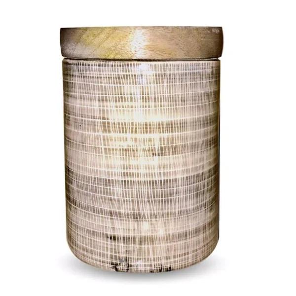 Kauri Design Ceramic Vintage Cookie Jar with Mango Wood Lid, Tan and Brown Boho Design