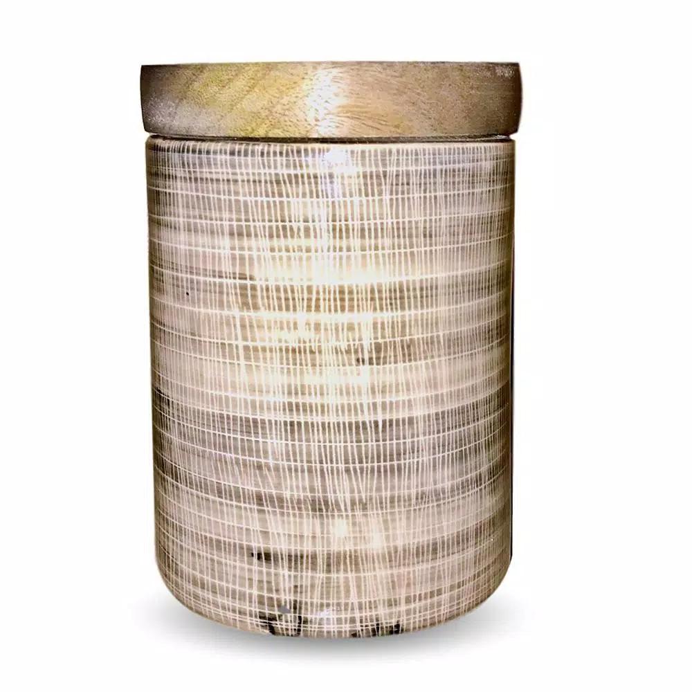 Kauri Design Ceramic Vintage Cookie Jar with Mango Wood Lid, Tan and Brown Boho Design