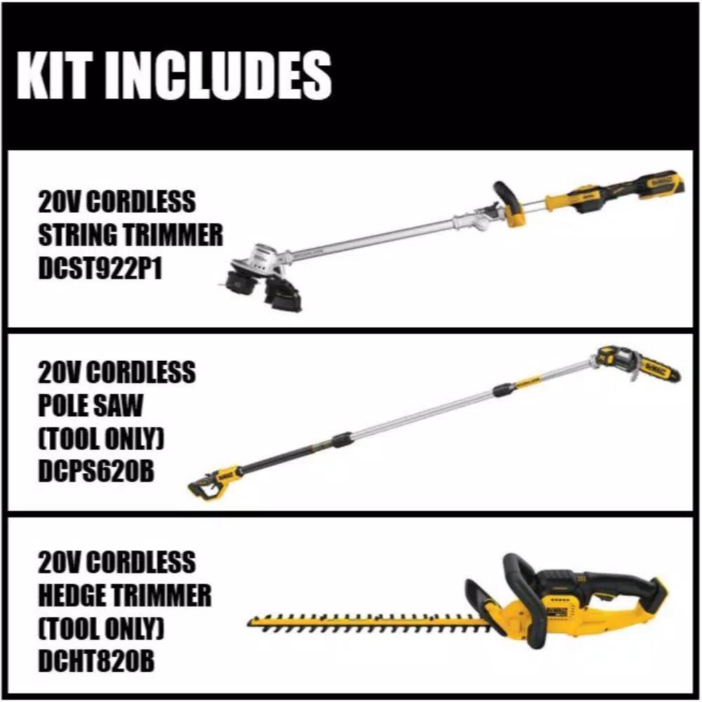 DEWALT 20V MAX Cordless Brushless 3-Tool Combo Kit: 14 in. String Trimmer, 8 in. Pole Saw & 22 in. Hedge Trimmer