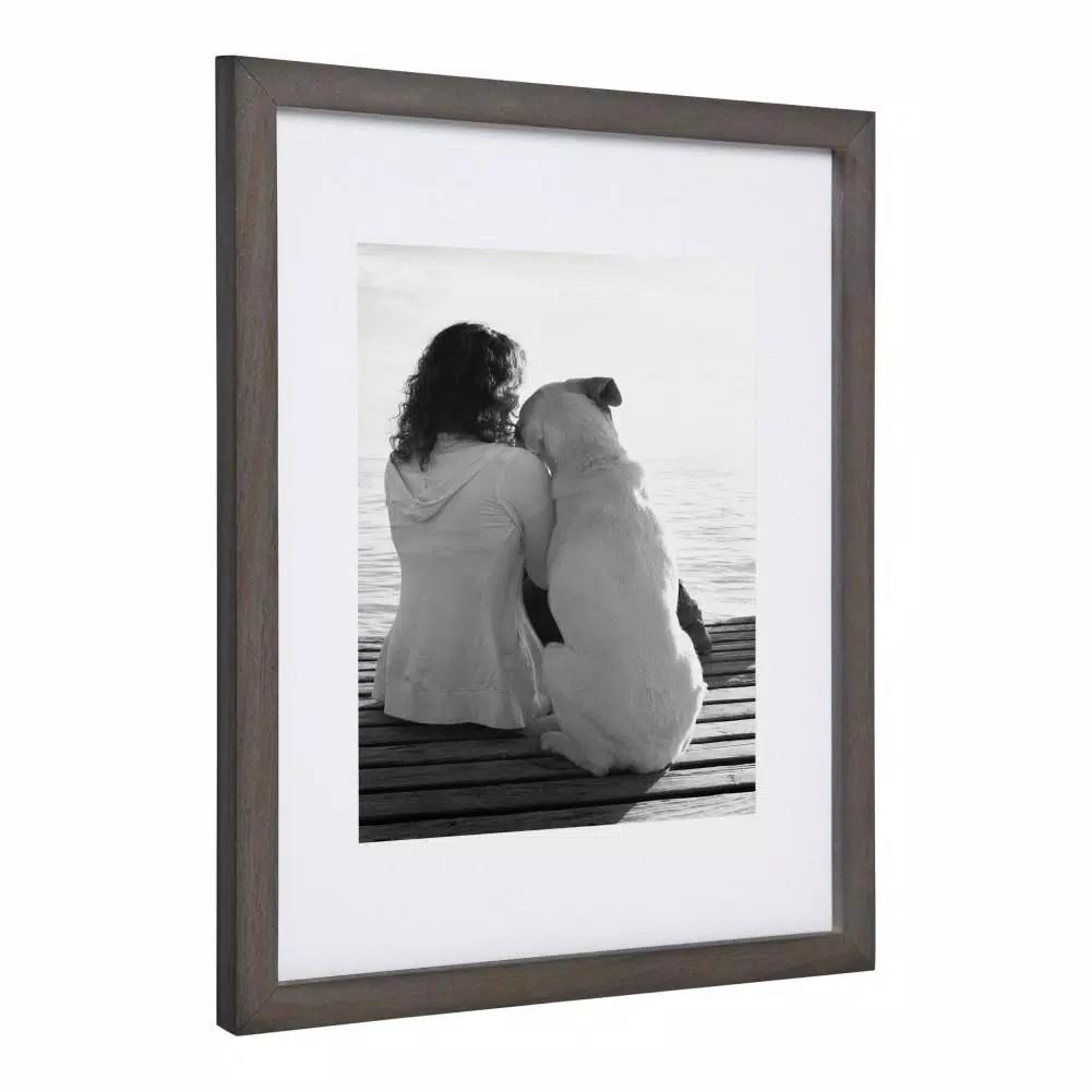 DesignOvation Gallery Wood Photo Frame Set, 4-Pack, Gray, 11x14 matted to 8x10