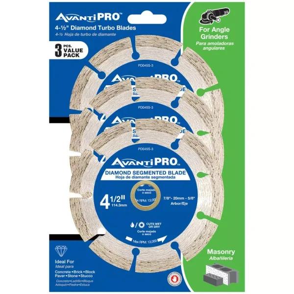 Avanti Pro 4.5 in. Segmented Diamond Blade 3-Pack for Concrete, Brick, and Stone