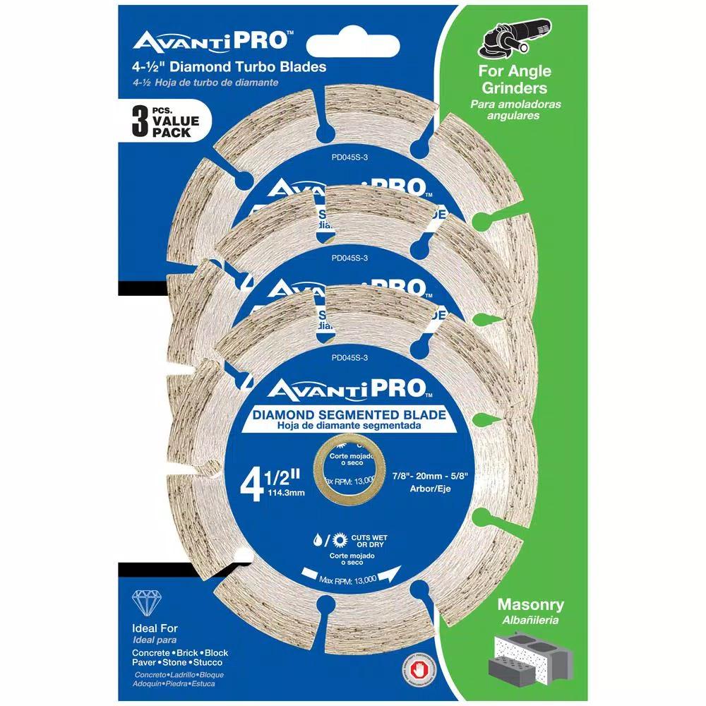 Avanti Pro 4.5 in. Segmented Diamond Blade 3-Pack for Concrete, Brick, and Stone