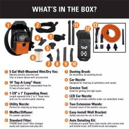 RIDGID 5 Gal. Stor-N-Go 5.0 Peak HP Wet/Dry Shop Vacuum with Wall Mount and Premium Car Cleaning Kit thumbnail 2