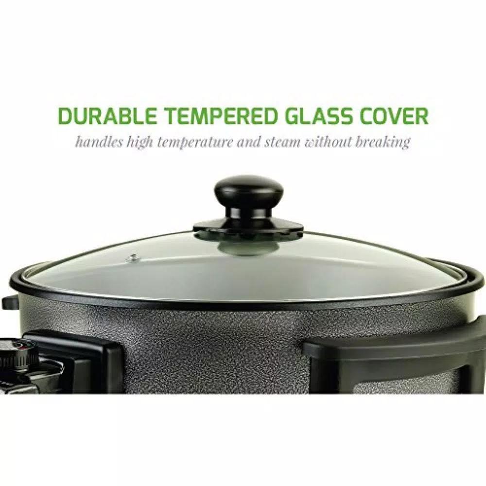 Ovente 12-Inch Electric Skillet, 1400W Non-Stick Aluminum Pan with Tempered Glass Lid