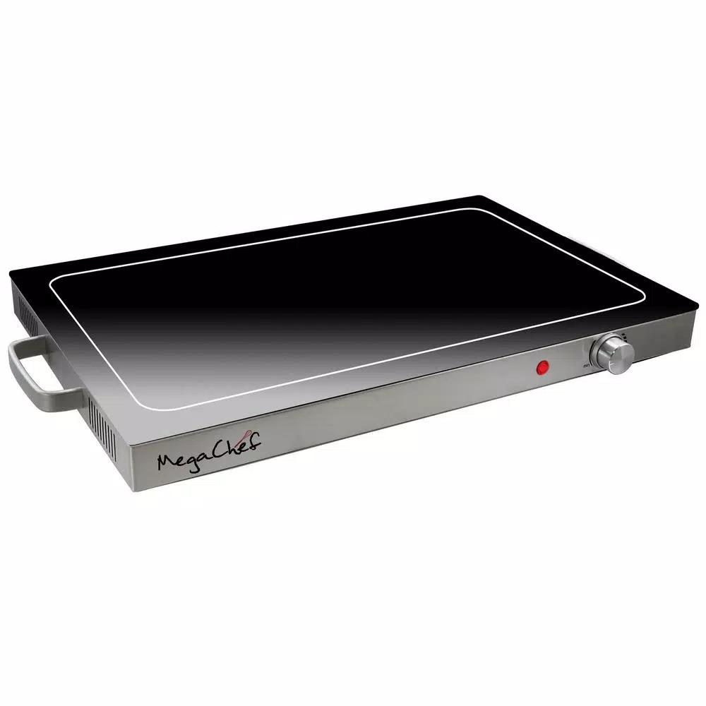 MegaChef Electric Warming Tray, Black Rectangular Food Warmer with Adjustable Temperature Control