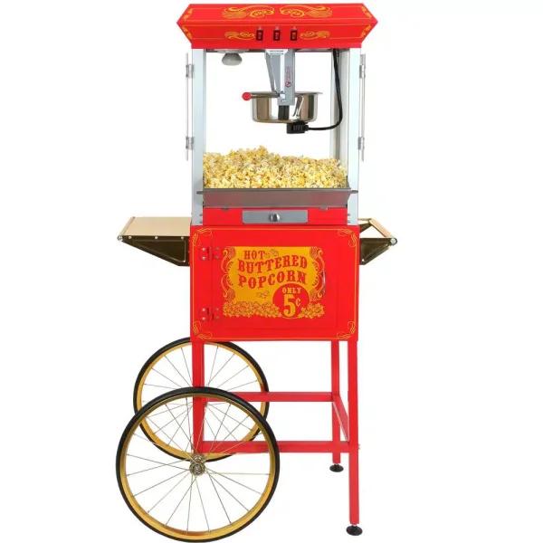 Funtime Sideshow Popper 8 oz. Popcorn Machine & Cart, Traditional Red/Gold Theater Style