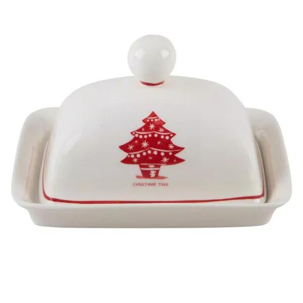 Molly Hatch Christmas Tree Stoneware Butter Dish, 6.75 in.
