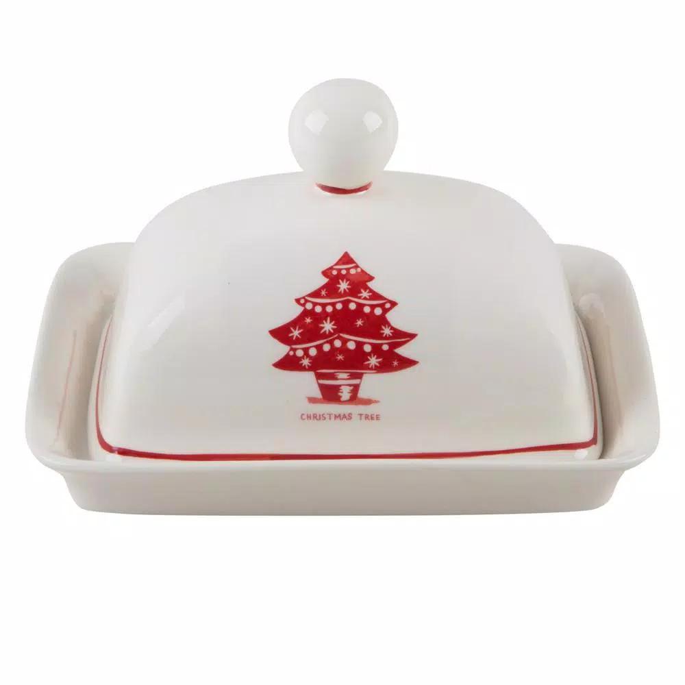 Molly Hatch Christmas Tree Stoneware Butter Dish, 6.75 in.