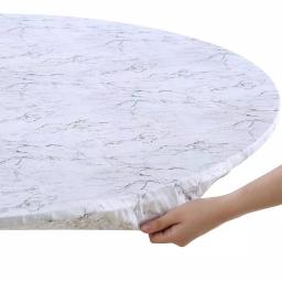 Brielle Home 48" White Marble Printed Cotton Fabric Fitted Table Cover thumbnail 3
