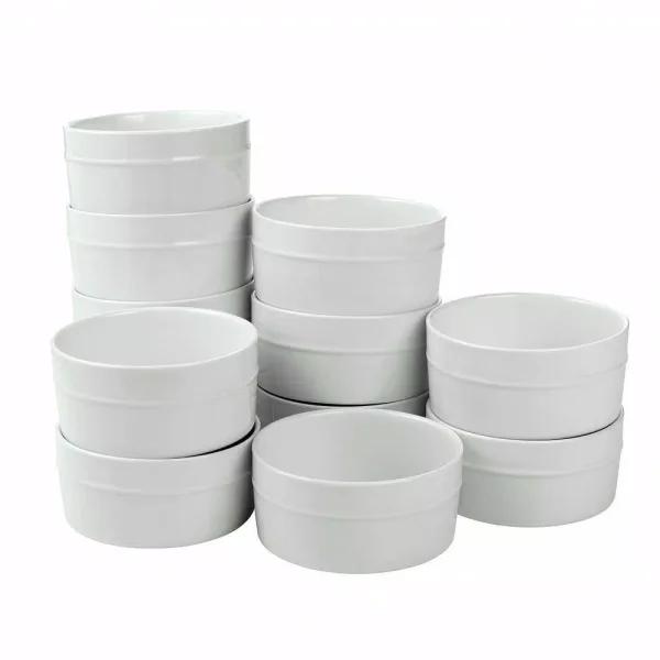 Over and Back 12-Piece Round Porcelain Ramekin Set, White