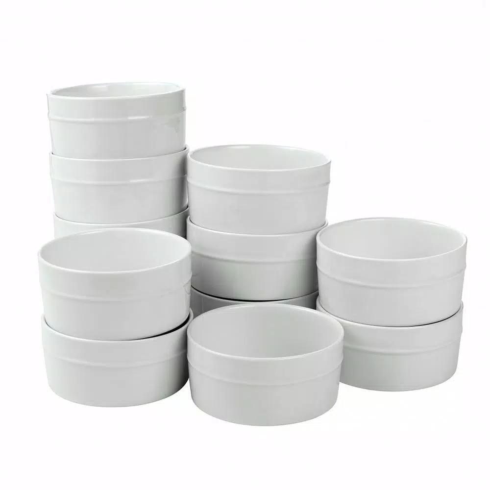 Over and Back 12-Piece Round Porcelain Ramekin Set, White