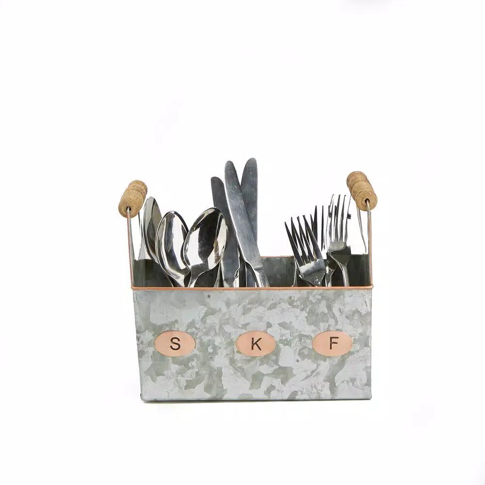 Mind Reader Silver Galvanized Steel Utensil Caddy - Kitchen Condiment & Flatware Organizer