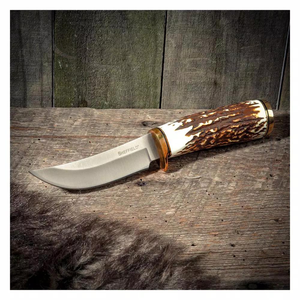 Sheffield Stag Series Heard 4 in. Trailing Point Fixed Blade Hunting Knife
