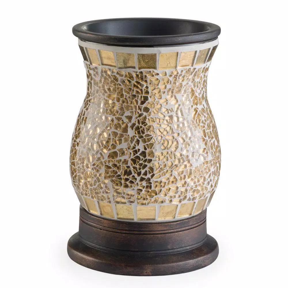 Candle Warmers Etc 8.8 in. Gilded Glass Illumination Fragrance Warmer with Gold Mosaic Design