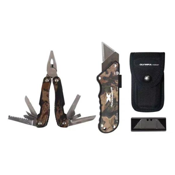 OLYMPIA Tools Camo Turboknife and Multifunction Pliers 2-Piece Set