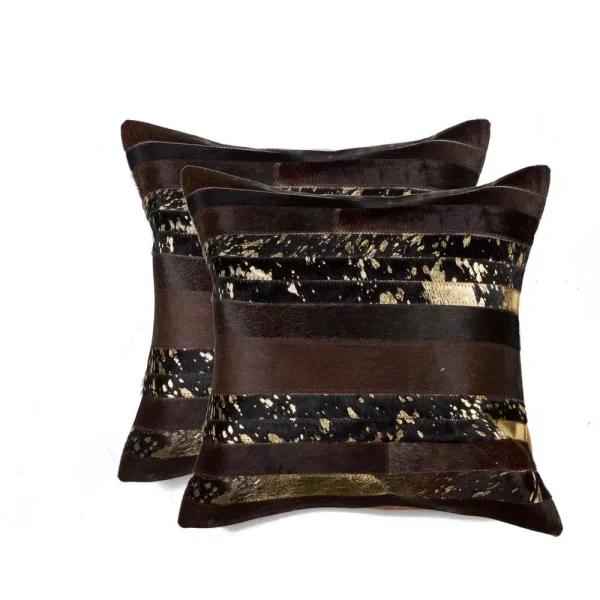 HomeRoots Josephine Gold 100% Natural Indian Cowhide Throw Pillow Set (18 x 18 in, Set of 2)