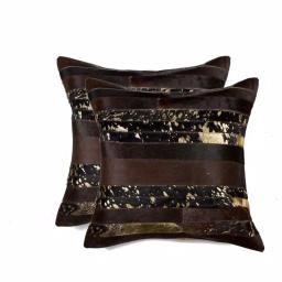 HomeRoots Josephine Gold 100% Natural Indian Cowhide Throw Pillow Set (18 x 18 in, Set of 2) thumbnail 1