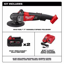 Milwaukee M18 FUEL 7 in. Variable Speed Cordless Polisher Kit with (2) 5.0 Ah Batteries & Charger thumbnail 2