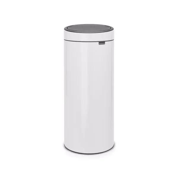 Brabantia 8 Gallon Touch Top Trash Can in White - Round Steel Kitchen Waste Bin