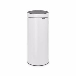 Brabantia 8 Gallon Touch Top Trash Can in White - Round Steel Kitchen Waste Bin thumbnail 1