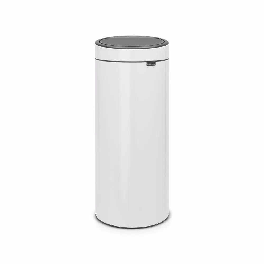Brabantia 8 Gallon Touch Top Trash Can in White - Round Steel Kitchen Waste Bin