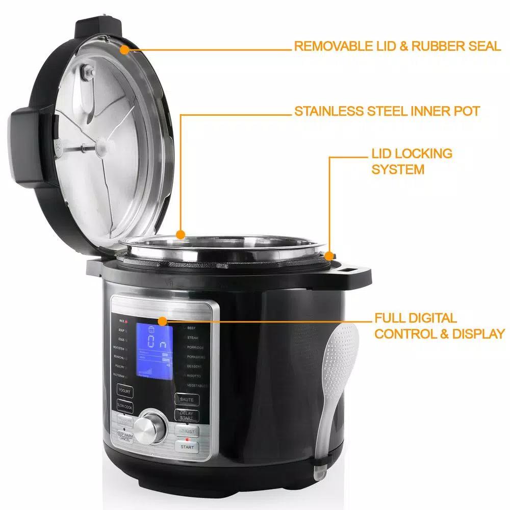 Megachef 6 Qt. Stainless Steel Digital Electric Pressure Cooker with 14 Programmable Settings