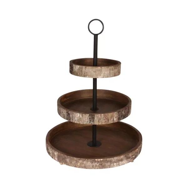 DesignOvation Rustic White Birch 3-Tiered Decorative Wood Tray - Farmhouse Style Organizer