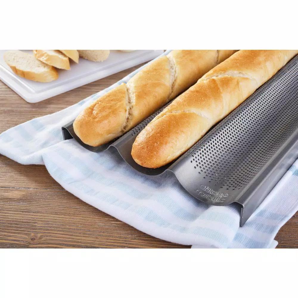 Chicago Metallic Commercial II Perforated Baguette Pan, 3-Loaf Capacity