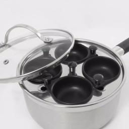 ExcelSteel Professional 4-Cup Stainless Steel Egg Poacher Set with Non-Stick Cups and Silicone Spatula thumbnail 2