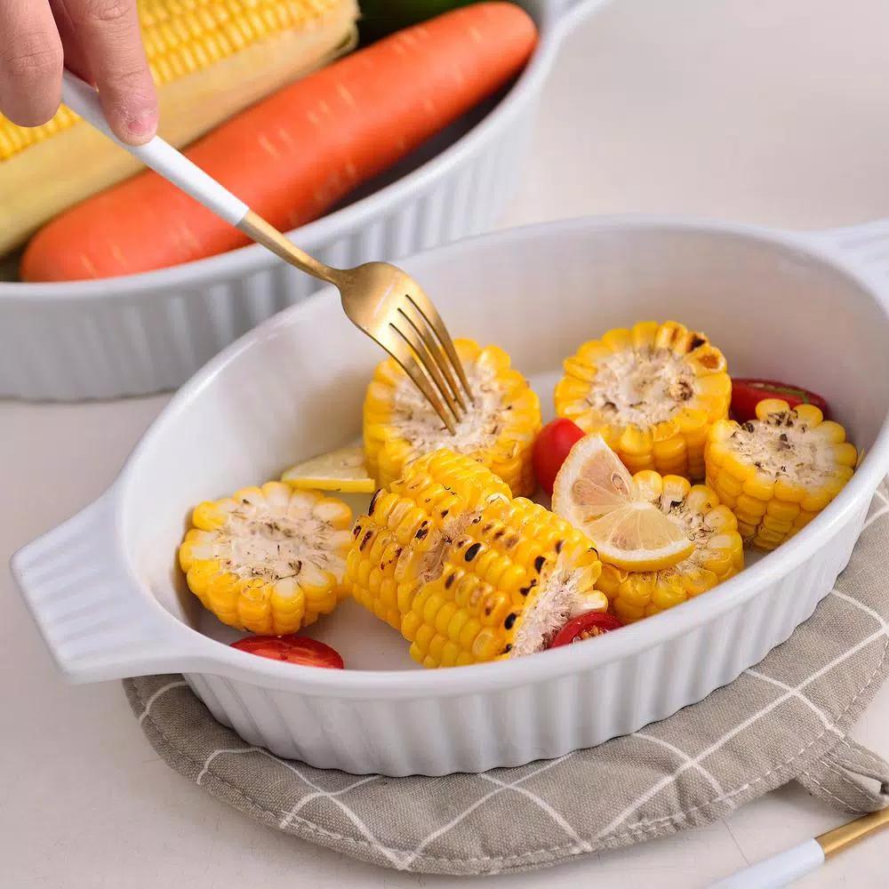 MALACASA 4-Piece White Oval Porcelain Bakeware Set, Ceramic Baking Dish Set for Oven and Microwave
