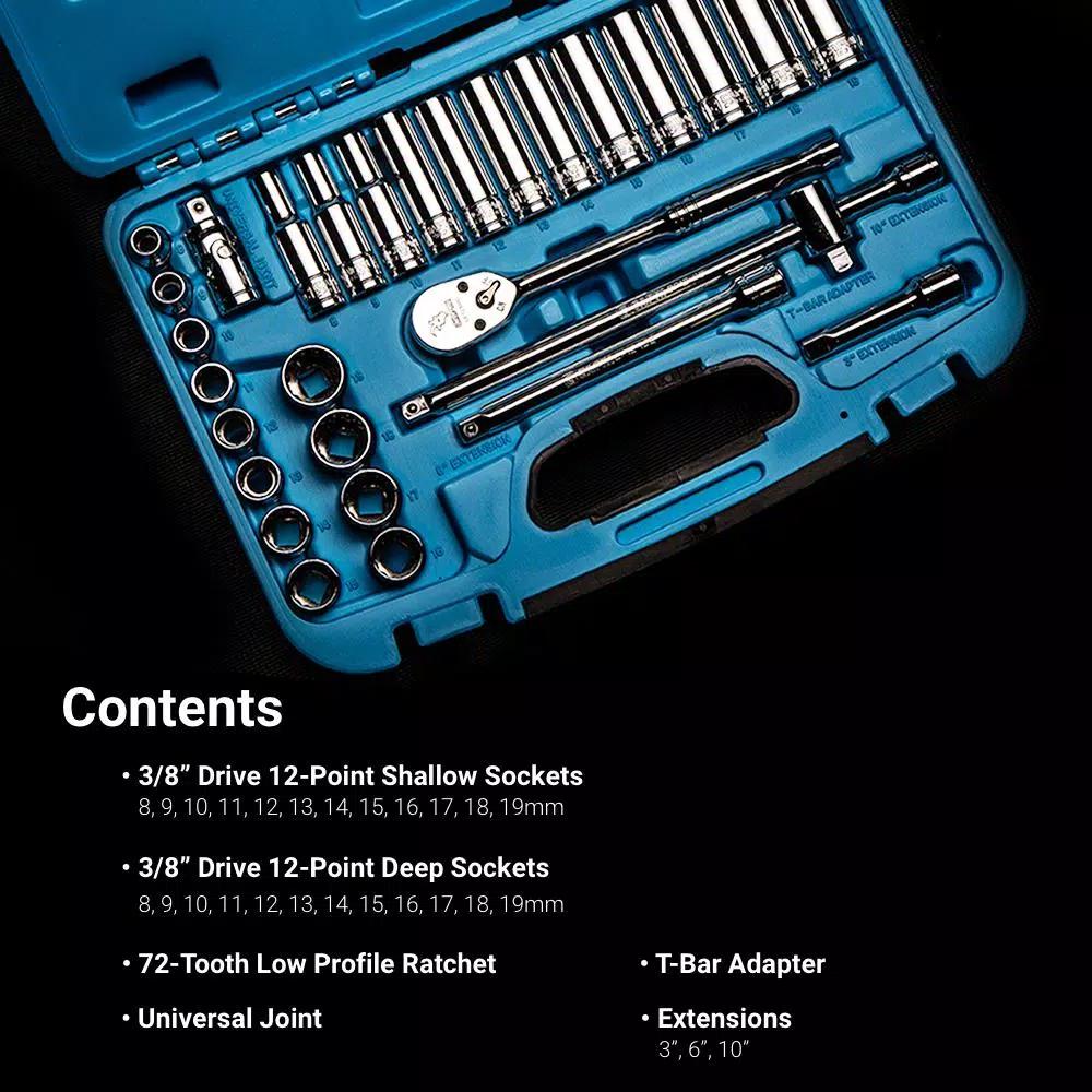 Capri Tools 29-Piece 3/8 in. Drive Metric 12-Point Socket Set with 72-Tooth Ratchet