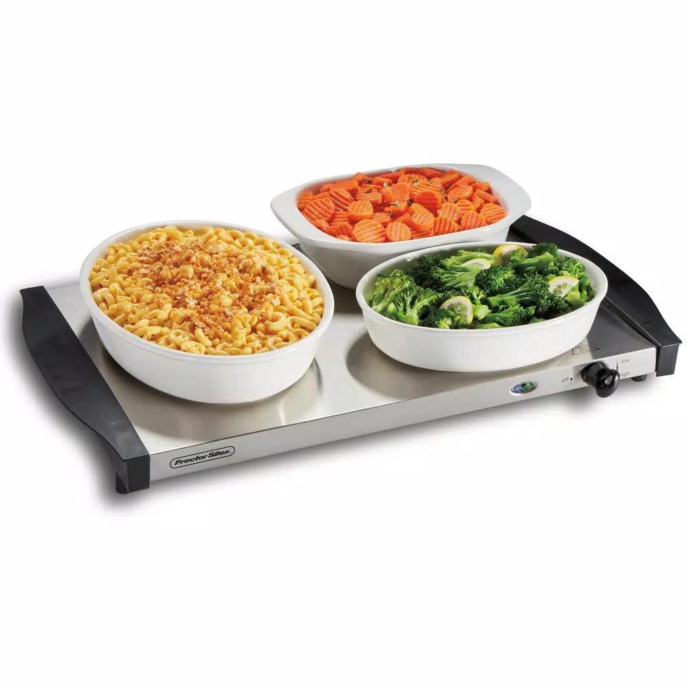 Proctor Silex 6.6 Qt. Stainless Steel Buffet Server and Warming Tray with 3 Removable Pans
