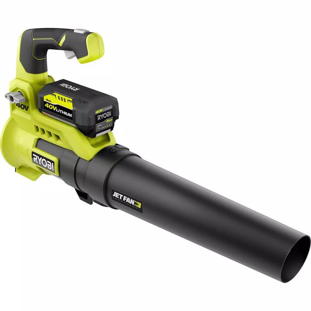 RYOBI 40V MAX Lithium-Ion Jet Fan Blower Kit with 4 Ah Battery, Charger, and Lawn & Leaf Bag