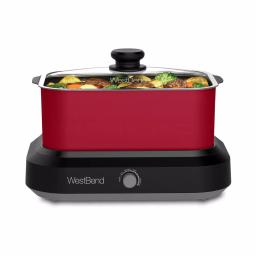 West Bend 5 Qt. Red Non-Stick Versatility Slow Cooker with Griddle Base, Travel Lid, and Thermal Tote thumbnail 4