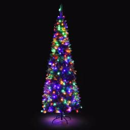 Costway 7.5 ft. Pre-Lit Slim Pencil Artificial Christmas Tree with 350 Multi-Color LED Lights thumbnail 4