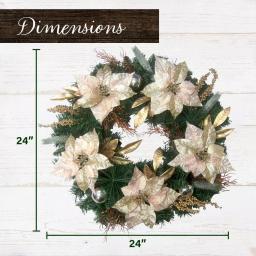 Fraser Hill Farm 24 in. Artificial Christmas Wreath with Poinsettias, Ornaments and Gold Berries thumbnail 2