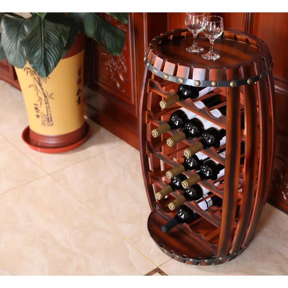 Vintiquewise Rustic Barrel Shaped Wooden Wine Rack - Holds 23 Bottles