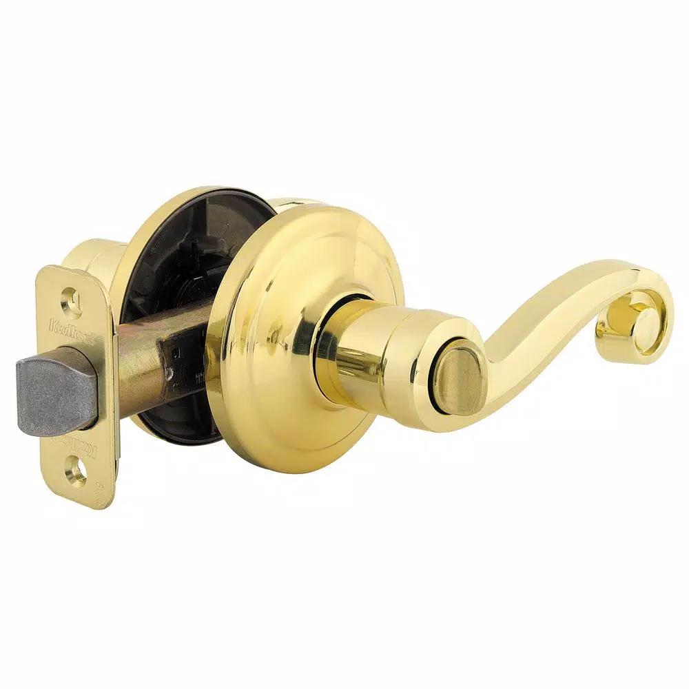 Kwikset Lido Polished Brass Exterior Entry Door Lever with SmartKey Security