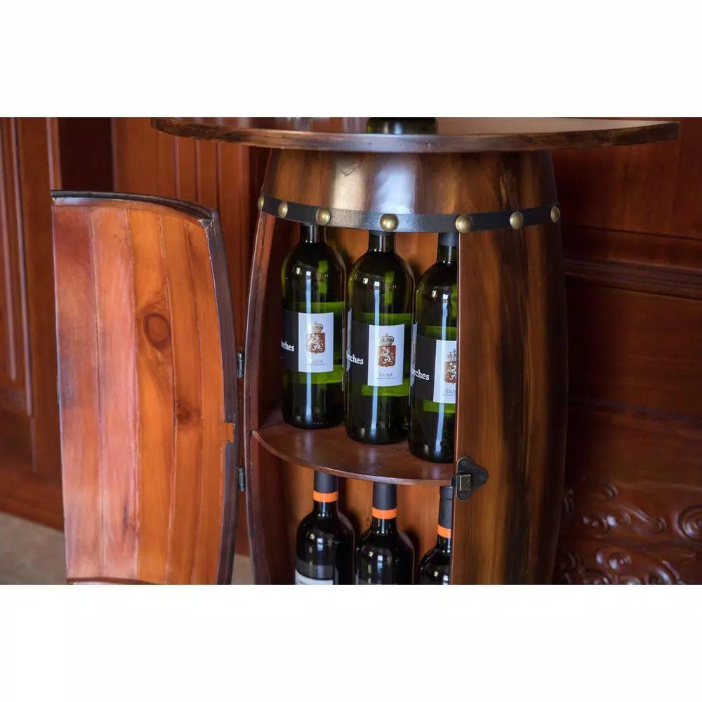 Vintiquewise Rustic Wooden Barrel Shaped Wine Bar Cabinet with Lockable Latch and 10-Bottle Storage