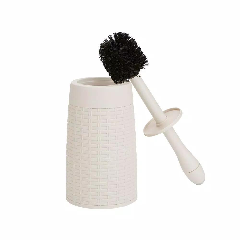 Mind Reader 12 in. Plastic Magic Toilet Brush and Holder Set in Ivory