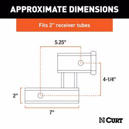 CURT 2" Receiver Raised Hitch Extension Adapter, 4-1/4" Rise, 5-1/4" Extension, 350 lbs Tongue Weight thumbnail 7