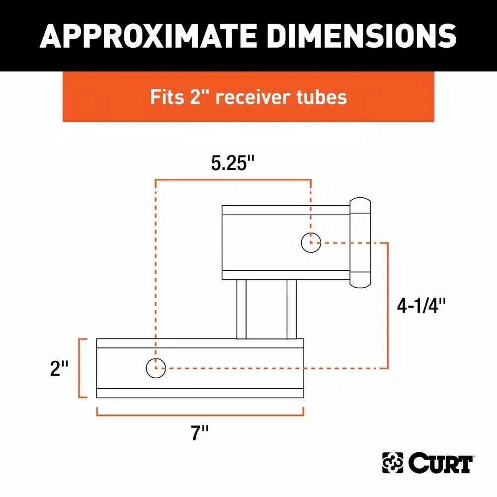 CURT 2" Receiver Raised Hitch Extension Adapter, 4-1/4" Rise, 5-1/4" Extension, 350 lbs Tongue Weight
