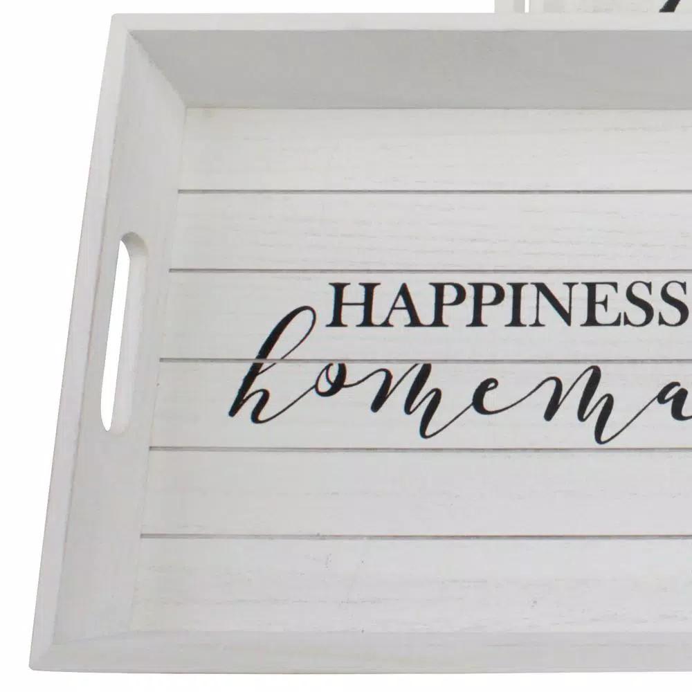 Stonebriar Collection Stonebriar Rustic Worn White Wooden Serving Tray Set of 2 - Happiness is Homemade